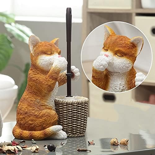 Cute Resin Cat Toilet Brush and Holder Set