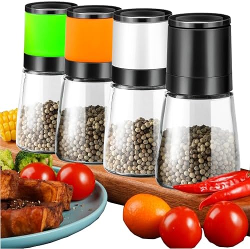 ANDONG 4-Piece Ergonomic Salt Pepper Grinder Set - Adjustable Refillable