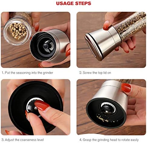 Professional Stainless Steel Salt and Pepper Mill Set with Adjustable Settings