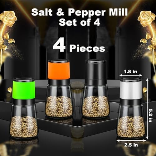 ANDONG 4-Piece Ergonomic Salt Pepper Grinder Set - Adjustable Refillable