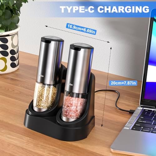 Effortless Design Electric Salt Pepper Grinder Set with Coarseness Adjustment LED Light