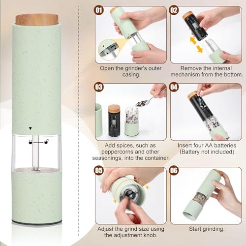 Electric Salt and Pepper Grinder Set with 1 Portable Spill Proof Base