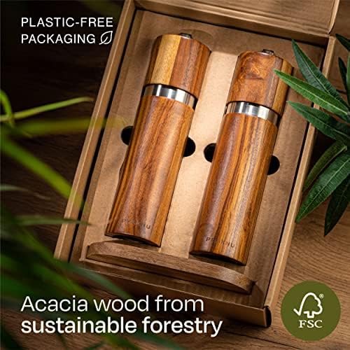 Crafted from Solid Acacia Wood 100 Sustainable Luxury Salt Pepper Mill Set