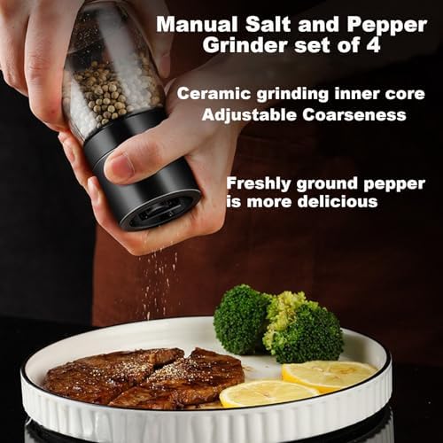 ANDONG 4-Piece Ergonomic Salt Pepper Grinder Set - Adjustable Refillable