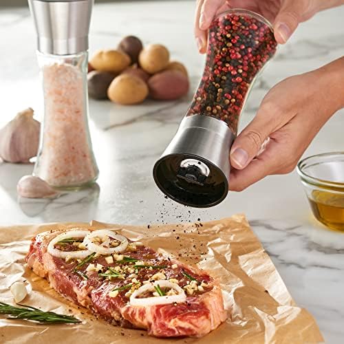 GLING Salt and Pepper Grinder Set - Refillable Stainless Steel Shakers