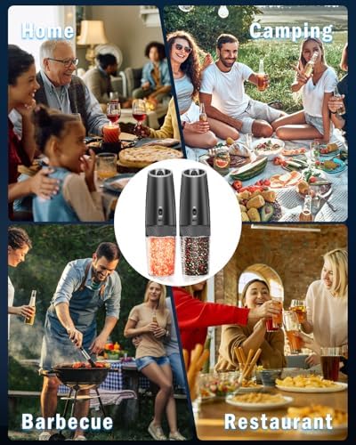 Tomentific 2-Pack Gravity Electric Salt and Pepper Grinder Set USB Rechargeable Black