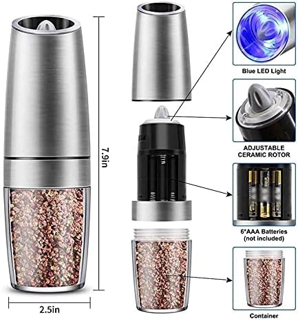 Adjustable Electric Salt Pepper Mill Set Blue Light One-Hand Operation