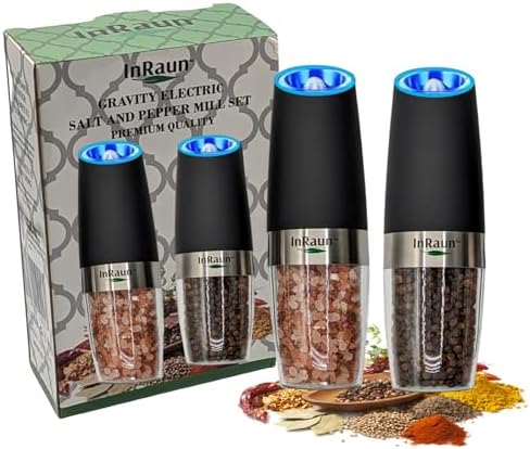 Gravity Electric Salt Pepper Grinder SetAdjustable CoarsenessStainless SteelCompact DesignPerfect Gift with LED