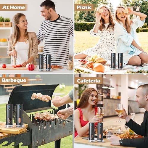 GQIRIL Electric Salt Pepper grinder set with LED light 6 levels coarseness
