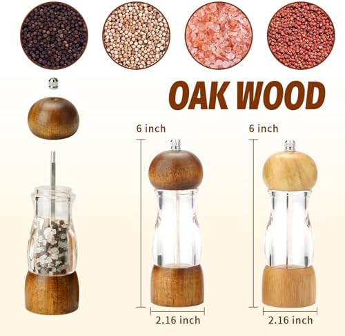 Oaken and Acrylic Salt and Pepper Grinder Set Adjustable Refillable