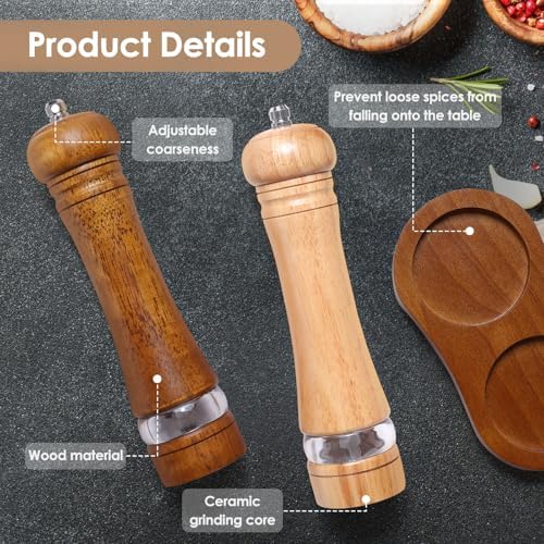 Adjustable Wooden Salt and Pepper Mill Set with Brush and Spoon Yellow Brown