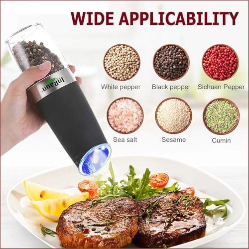Gravity Electric Salt Pepper Grinder SetAdjustable CoarsenessStainless SteelCompact DesignPerfect Gift with LED