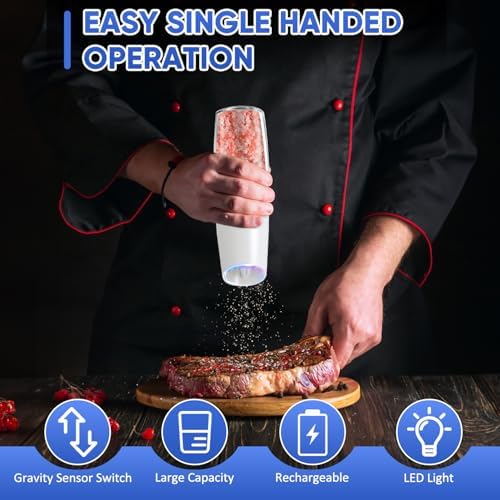 Rechargeable Electric Pepper and Salt Grinder Set Automatic Gravity Switch BPA-Free