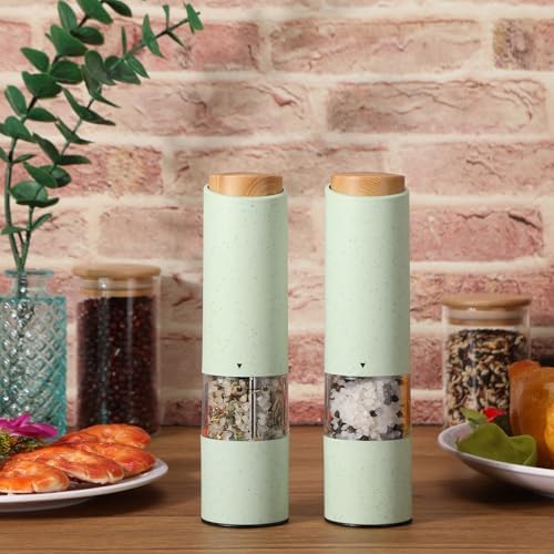 Electric Salt and Pepper Grinder Set with 1 Portable Spill Proof Base