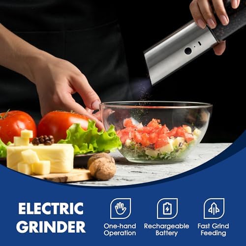 Vzaahu Gravity Electric Pepper and Salt Grinder Set of 2 Silver