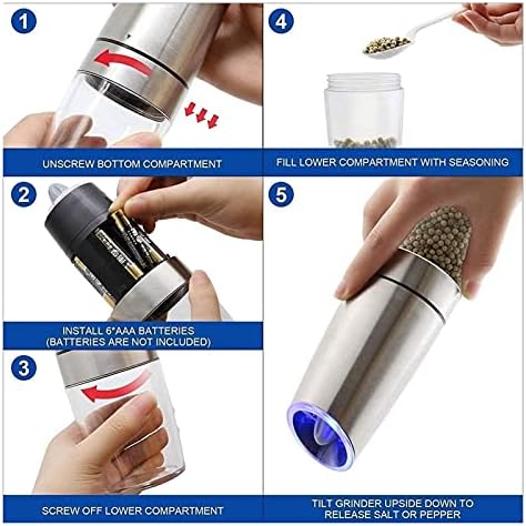 Adjustable Electric Salt Pepper Mill Set Blue Light One-Hand Operation