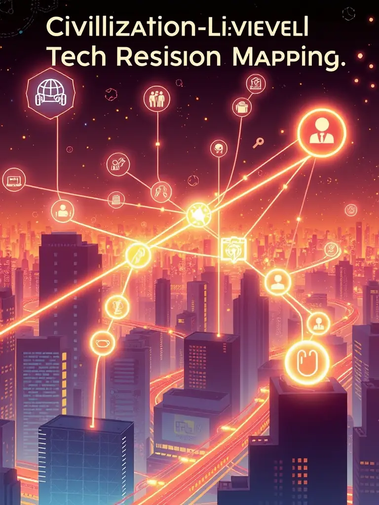 An image representing civilization-level tech resonance mapping, showing the alignment of technology with societal needs and energy flows.